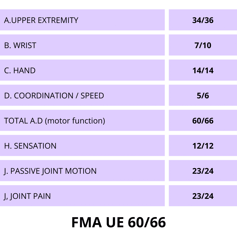 Patient M’s Progress at Day 26 Fugl-Meyer Assessment (FMA-UE) Score Improves from 4666 to 6066 – Significant Gains in Motor Function and Coordination